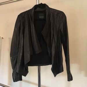 Trouve black leather drape jacket
